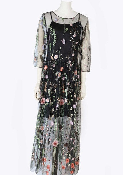 Stilla | Boho Floral Mesh Kjole Sæt