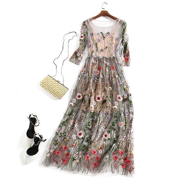 Stilla | Boho Floral Mesh Kjole Sæt