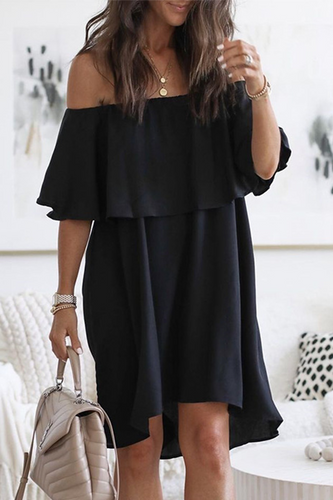Stilla | Mode Elegant Solid Patchwork Flounce Off the Shoulder A-line Kjoler