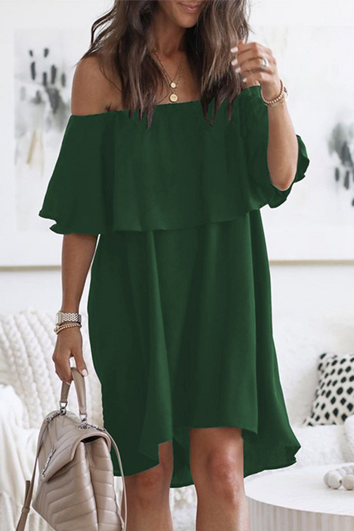 Stilla | Mode Elegant Solid Patchwork Flounce Off the Shoulder A-line Kjoler