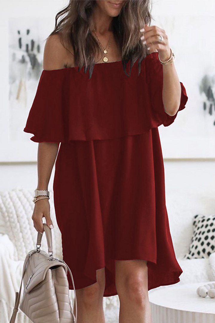 Stilla | Mode Elegant Solid Patchwork Flounce Off the Shoulder A-line Kjoler