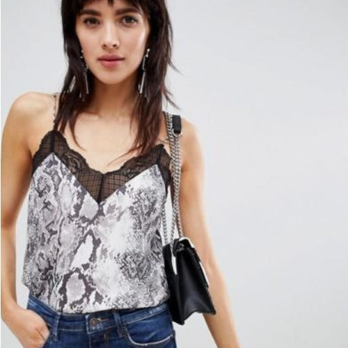 Dame Spidstop Spidserprint Spaghetti-Skuldertop Stilla