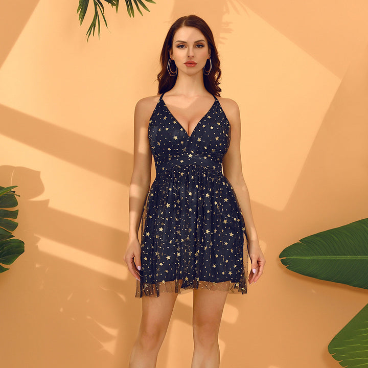 Dame Halterneck Stjernemønster Kjole Stilla