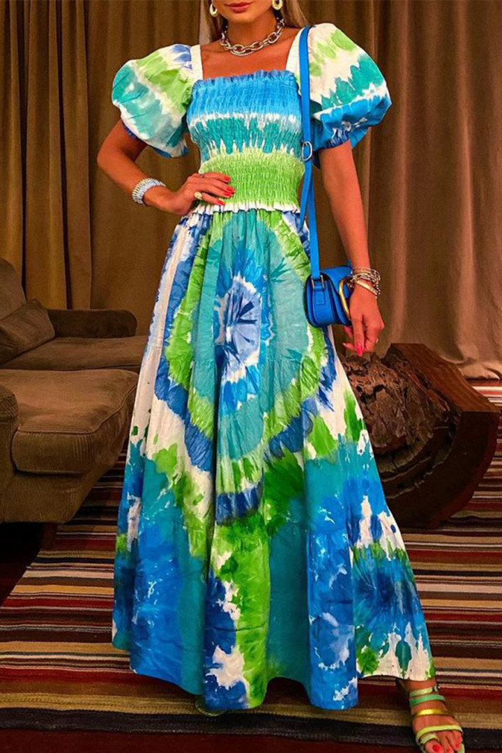 Stilla | Mode Elegant Tie Dye Patchwork Firkantet Krave A-linje Kjoler
