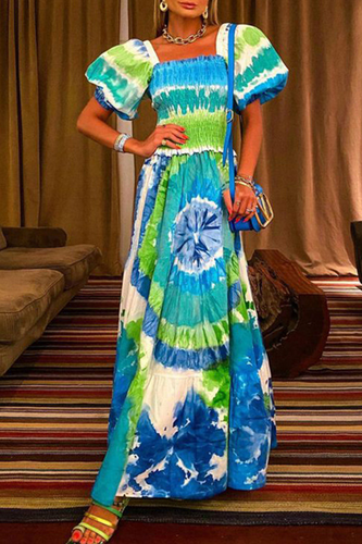 Stilla | Mode Elegant Tie Dye Patchwork Firkantet Krave A-linje Kjoler