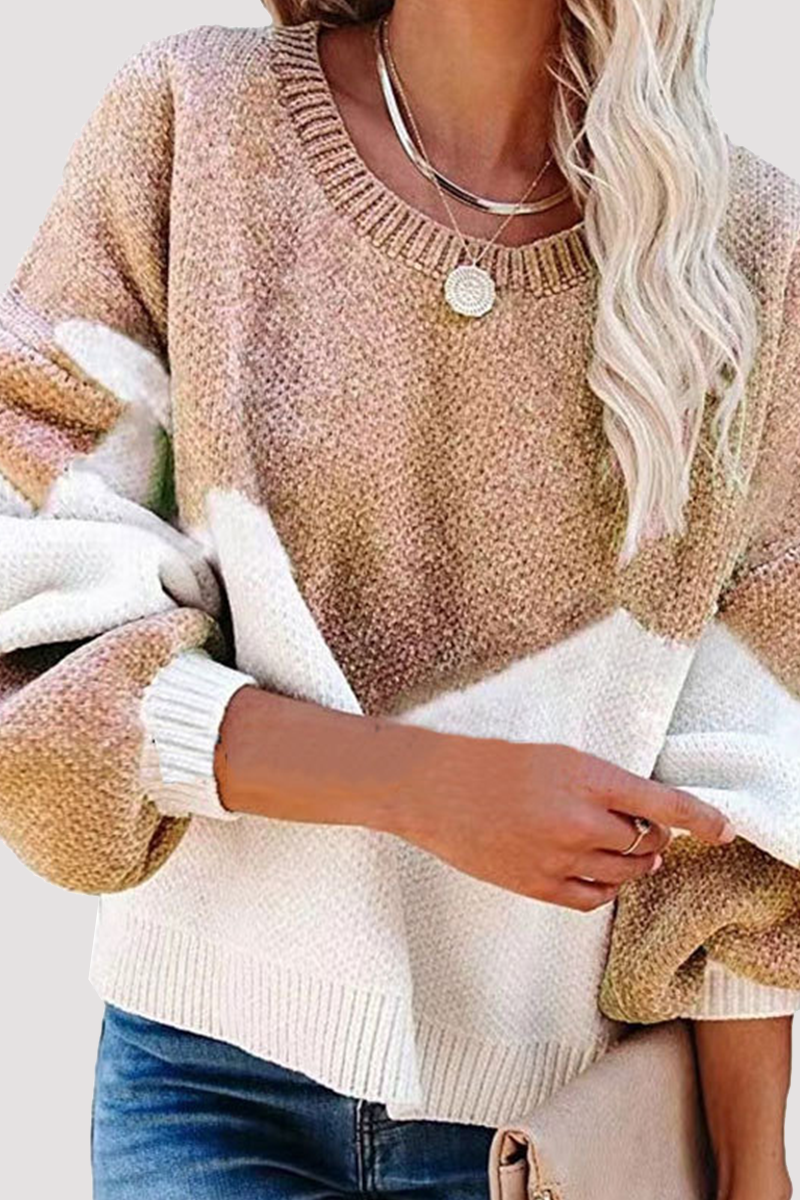 Stilla | Yndig sweater med geometrisk kontrast og rund halsudskæring