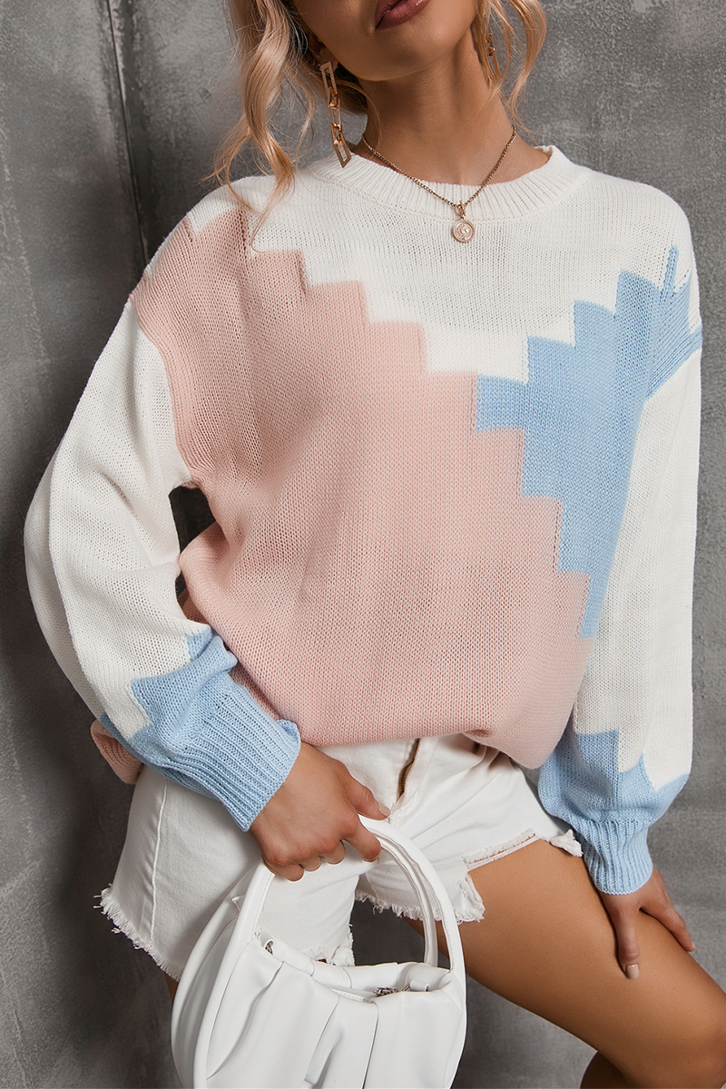 Stilla | Casual Rundhalset Sweatshirt Med Kontrastfarvet Farveklat