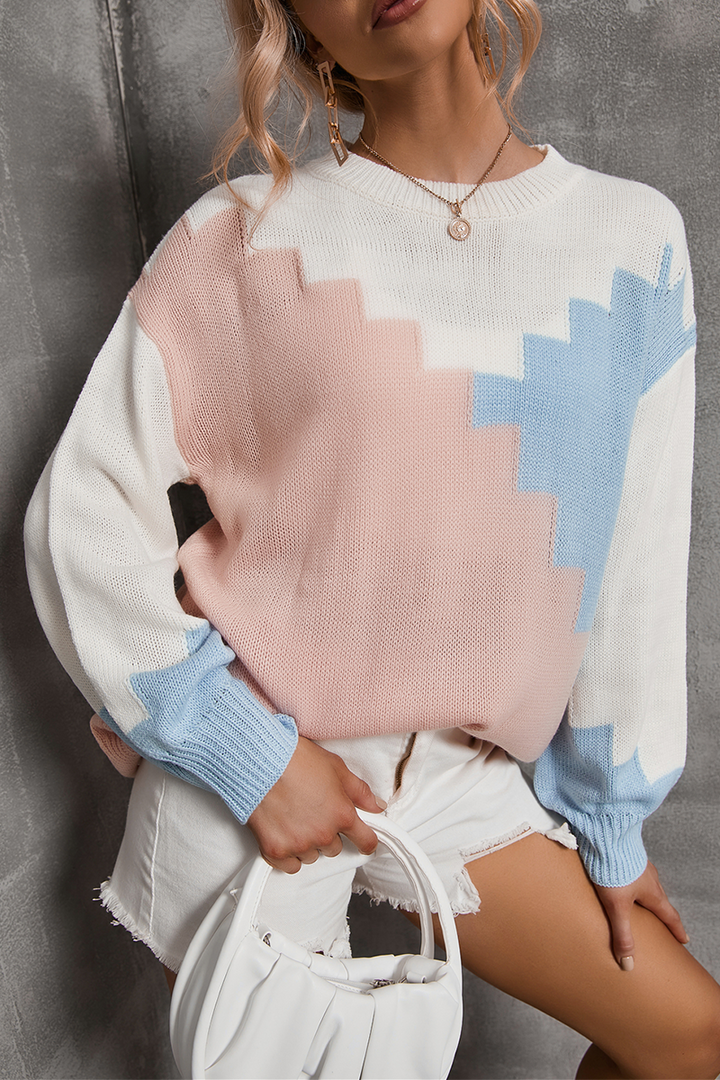 Stilla | Casual Rundhalset Sweatshirt Med Kontrastfarvet Farveklat