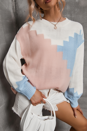 Stilla | Casual Rundhalset Sweatshirt Med Kontrastfarvet Farveklat