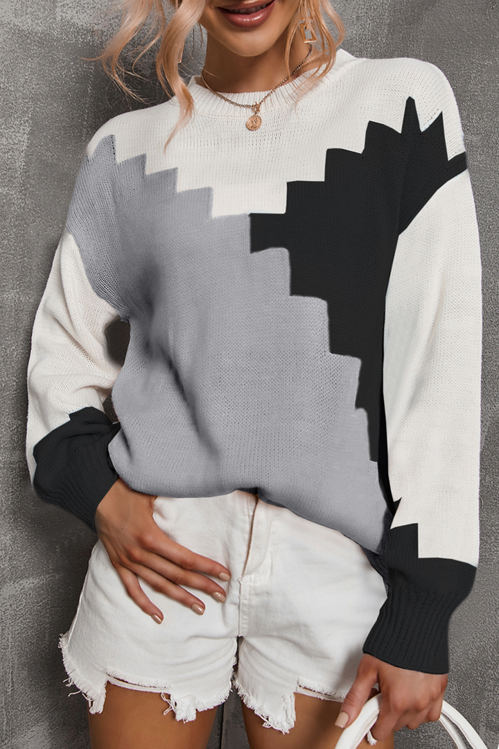 Stilla | Casual Rundhalset Sweatshirt Med Kontrastfarvet Farveklat