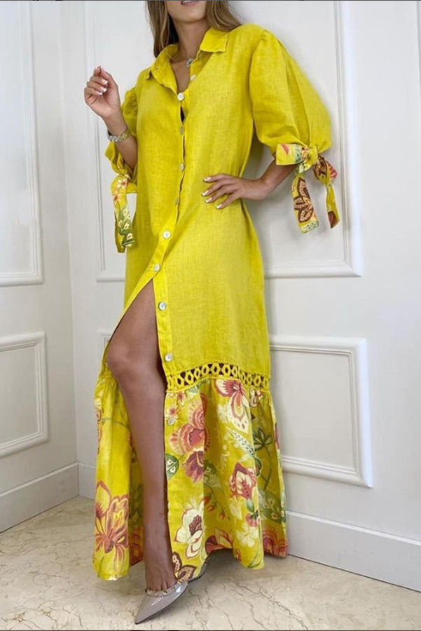 Stilla | Dorris Lace Bandage Blomsterprint Skjorte Maxi Kjole