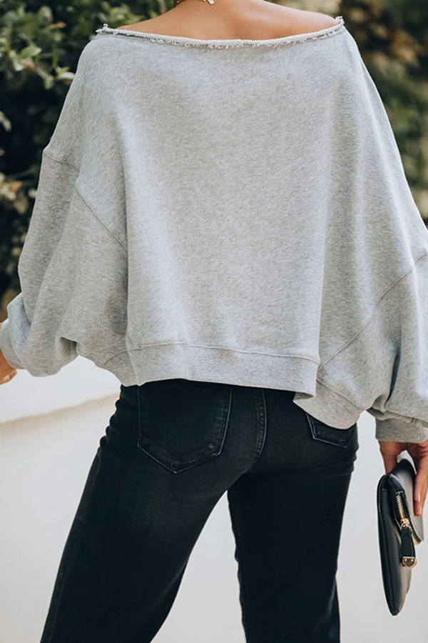 Stilla | Elegant Ensfarvet Casual Tops Med Skulderfri og Splittede Ærmer