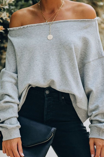 Stilla | Elegant Ensfarvet Casual Tops Med Skulderfri og Splittede Ærmer
