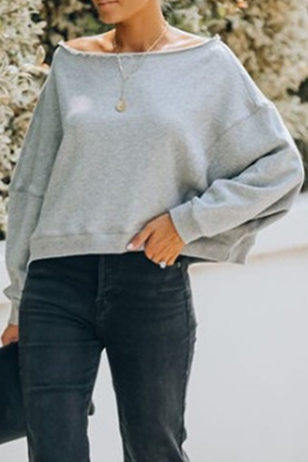Stilla | Elegant Ensfarvet Casual Tops Med Skulderfri og Splittede Ærmer
