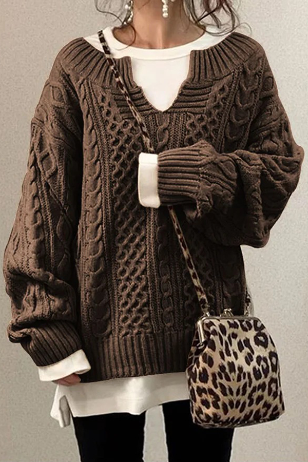 Stilla | Fritids Pullover Enfarvet V-hals Patchwork