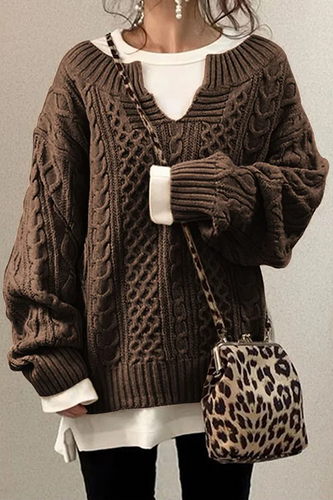 Stilla | Fritids Pullover Enfarvet V-hals Patchwork