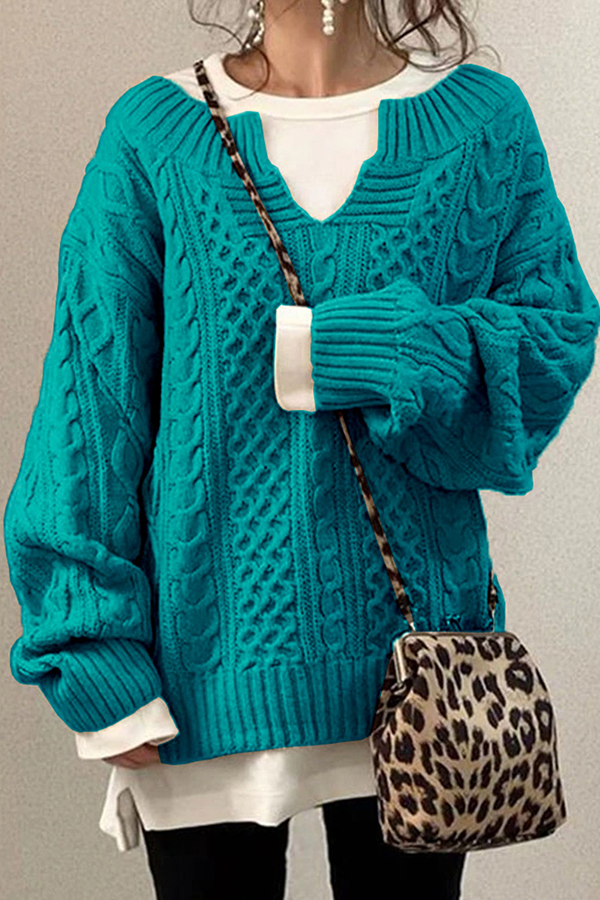 Stilla | Fritids Pullover Enfarvet V-hals Patchwork