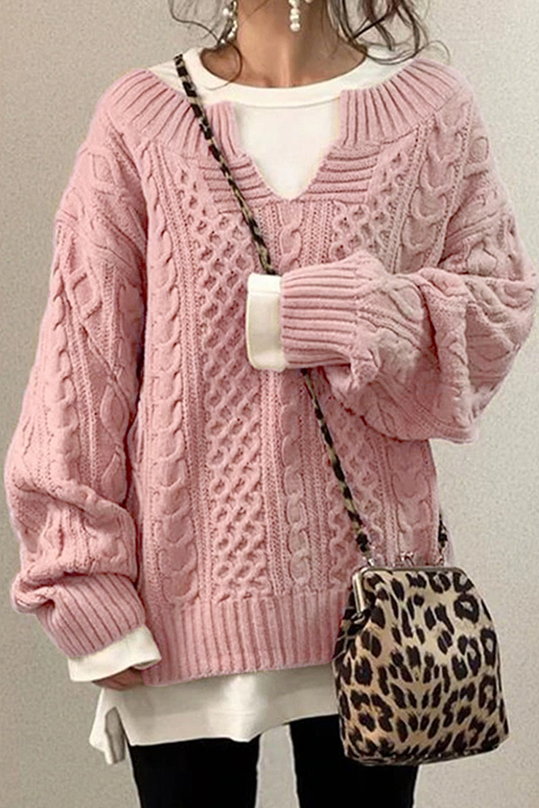 Stilla | Fritids Pullover Enfarvet V-hals Patchwork