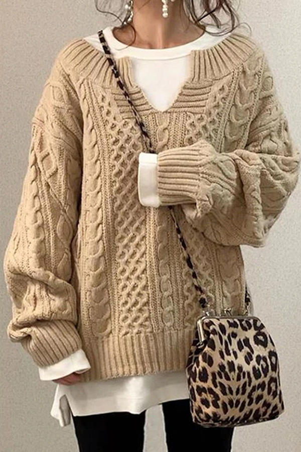 Stilla | Fritids Pullover Enfarvet V-hals Patchwork