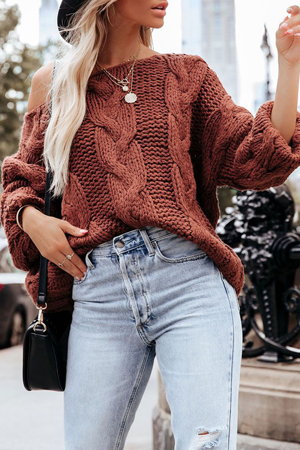 Stilla | Basic Løs Pullover I Ensfarvet Patchwork Med Skulderfri Top