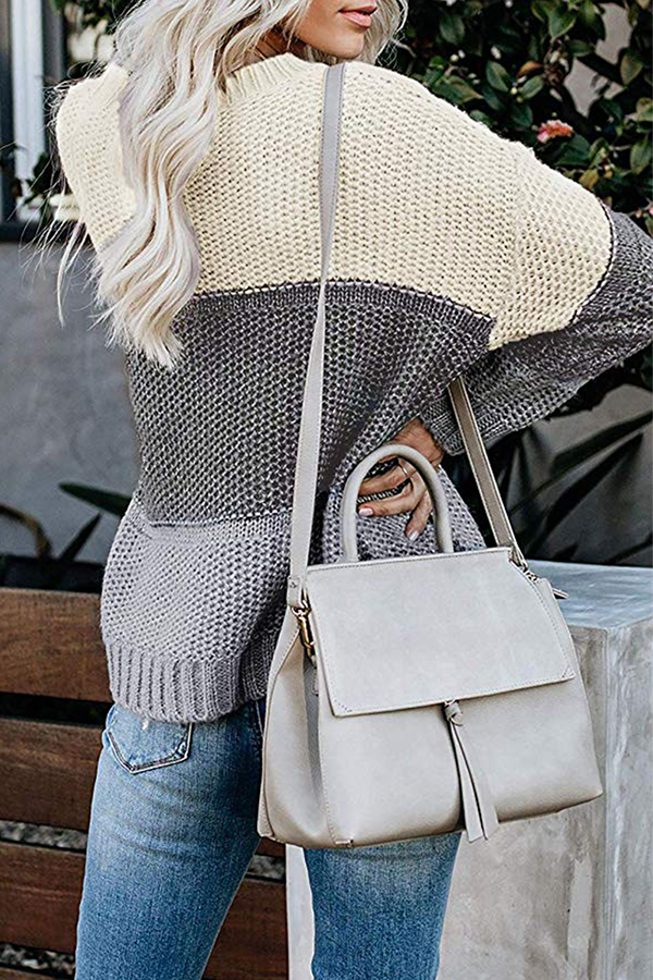 Stilla | Casual Patchwork Pullover med Basic Kontrast og Rundhalsudskæring
