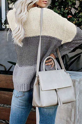 Stilla | Casual Patchwork Pullover med Basic Kontrast og Rundhalsudskæring