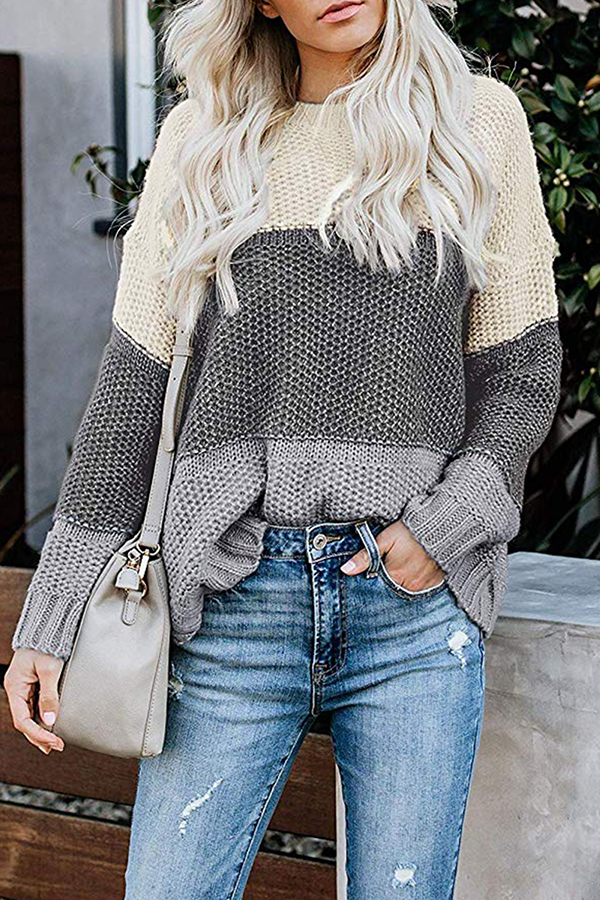 Stilla | Casual Patchwork Pullover med Basic Kontrast og Rundhalsudskæring