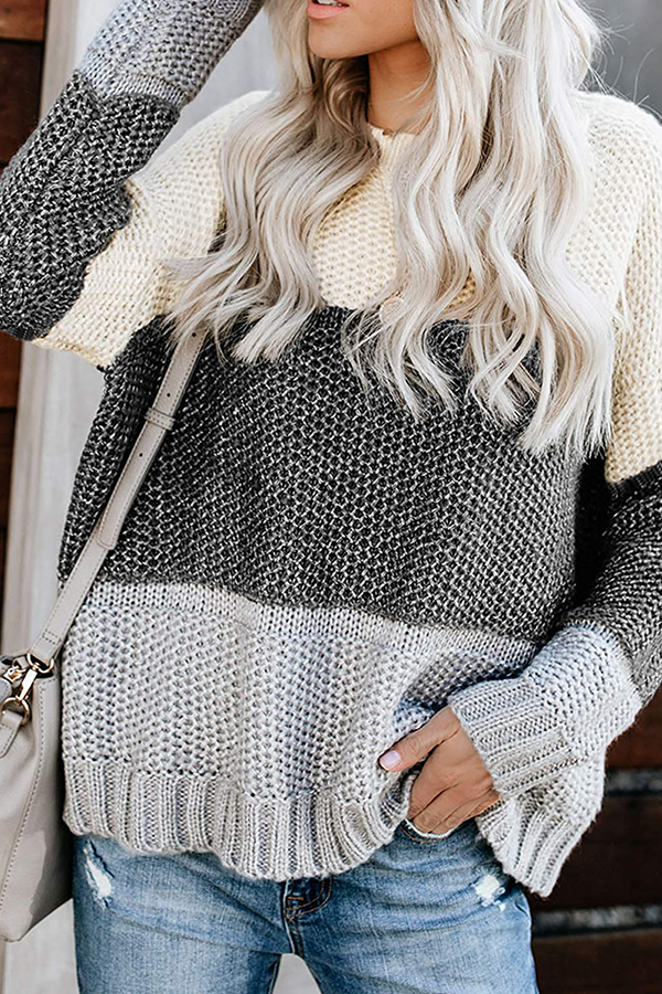 Stilla | Casual Patchwork Pullover med Basic Kontrast og Rundhalsudskæring