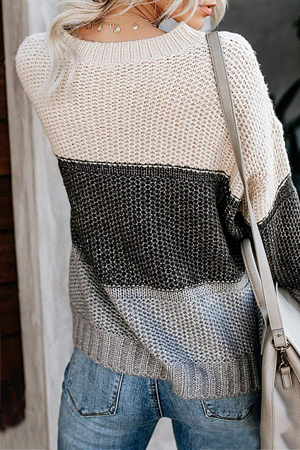 Stilla | Casual Patchwork Pullover med Basic Kontrast og Rundhalsudskæring