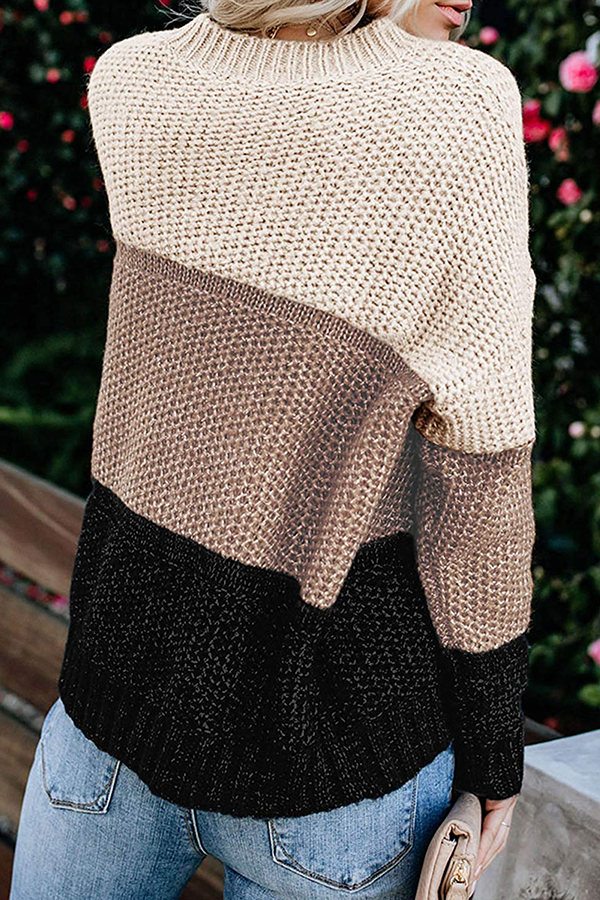 Stilla | Casual Patchwork Pullover med Basic Kontrast og Rundhalsudskæring