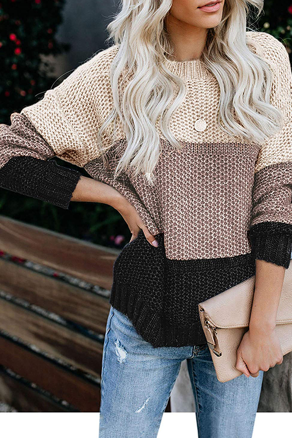 Stilla | Casual Patchwork Pullover med Basic Kontrast og Rundhalsudskæring