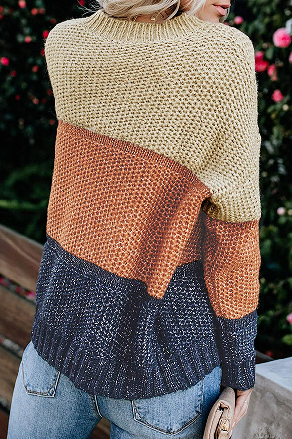 Stilla | Casual Patchwork Pullover med Basic Kontrast og Rundhalsudskæring