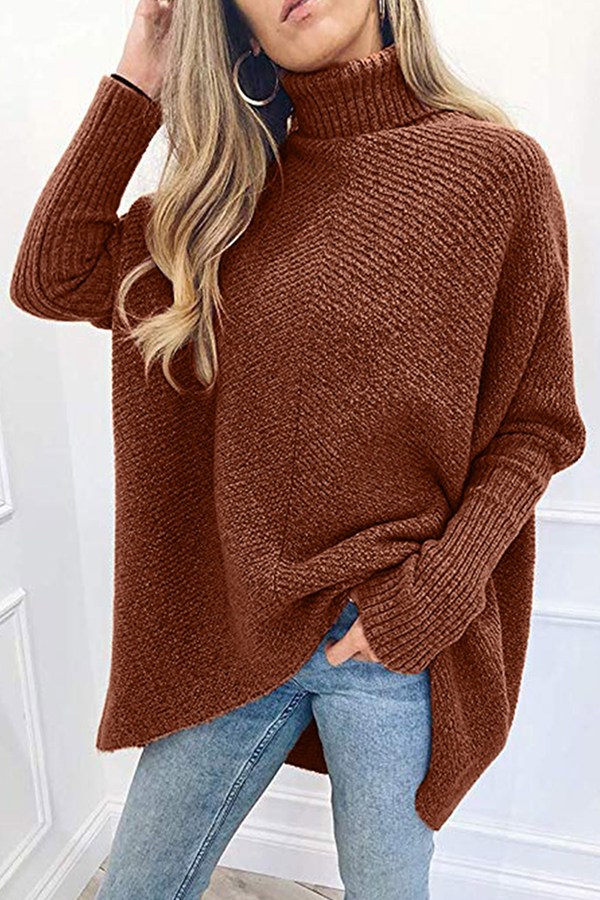 Stilla | Afslappet Solid Split Joint Basic Turtleneck Top Trøje