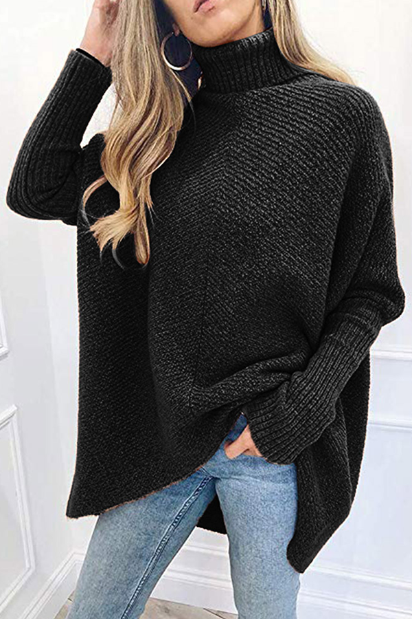 Stilla | Afslappet Solid Split Joint Basic Turtleneck Top Trøje