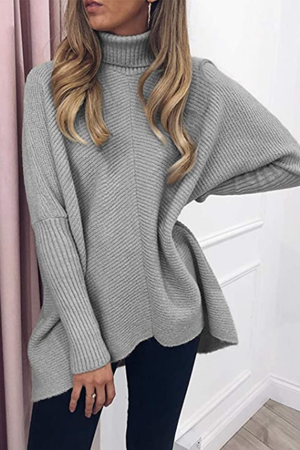 Stilla | Afslappet Solid Split Joint Basic Turtleneck Top Trøje