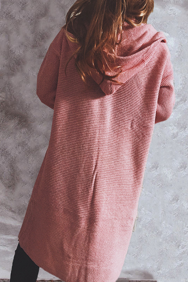 Stilla | Grundlæggende Casual Udenfor Sweater Med Ensfarvede Knapper og Hætte