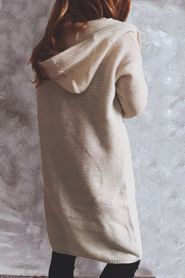 Stilla | Grundlæggende Casual Udenfor Sweater Med Ensfarvede Knapper og Hætte