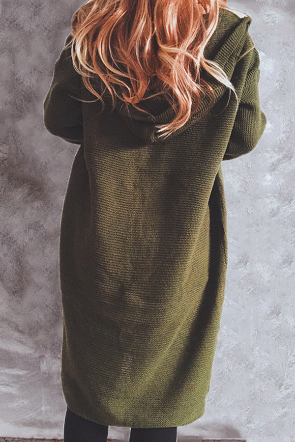 Stilla | Grundlæggende Casual Udenfor Sweater Med Ensfarvede Knapper og Hætte