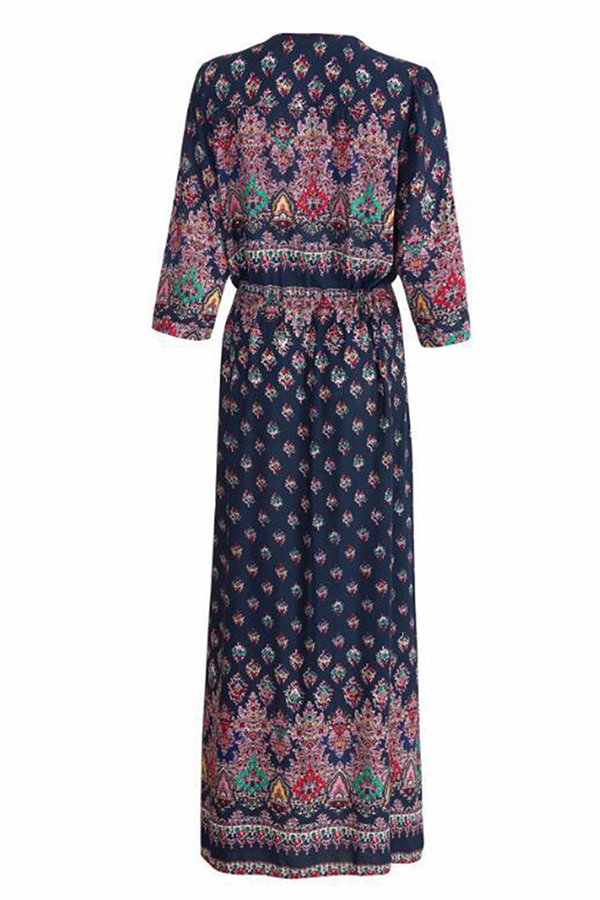 Stilla | Boho Printkjoler Med Sløjfe, Split og V-udskæring