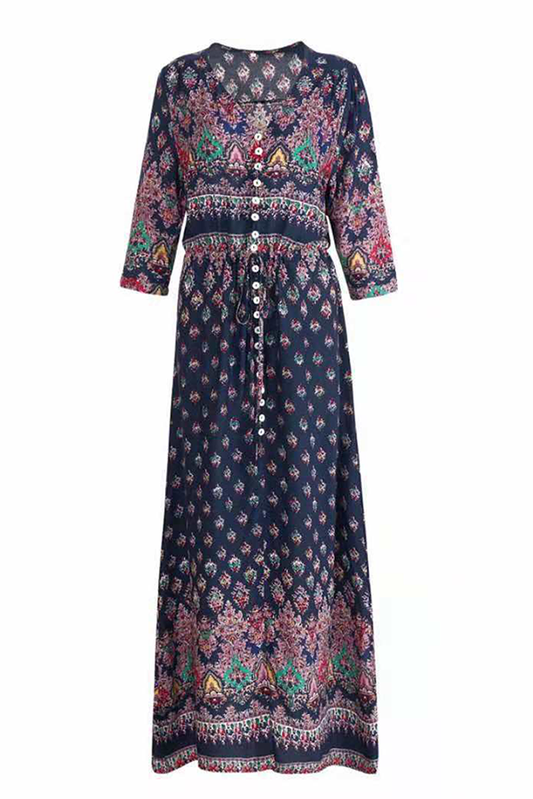 Stilla | Boho Printkjoler Med Sløjfe, Split og V-udskæring