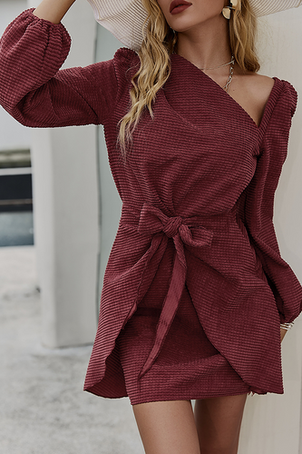 Stilla | Mode Elegant Solid Strop Design Asymmetrisk Skrå Krave A-linie Kjoler