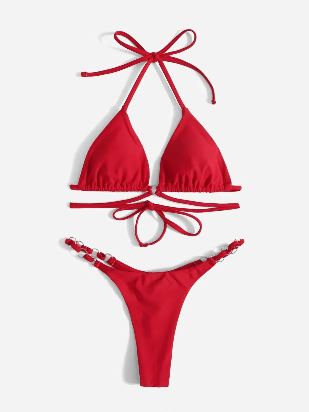Skovae | Rød Halter-Triangle-Bikini med ringdetalje til damer