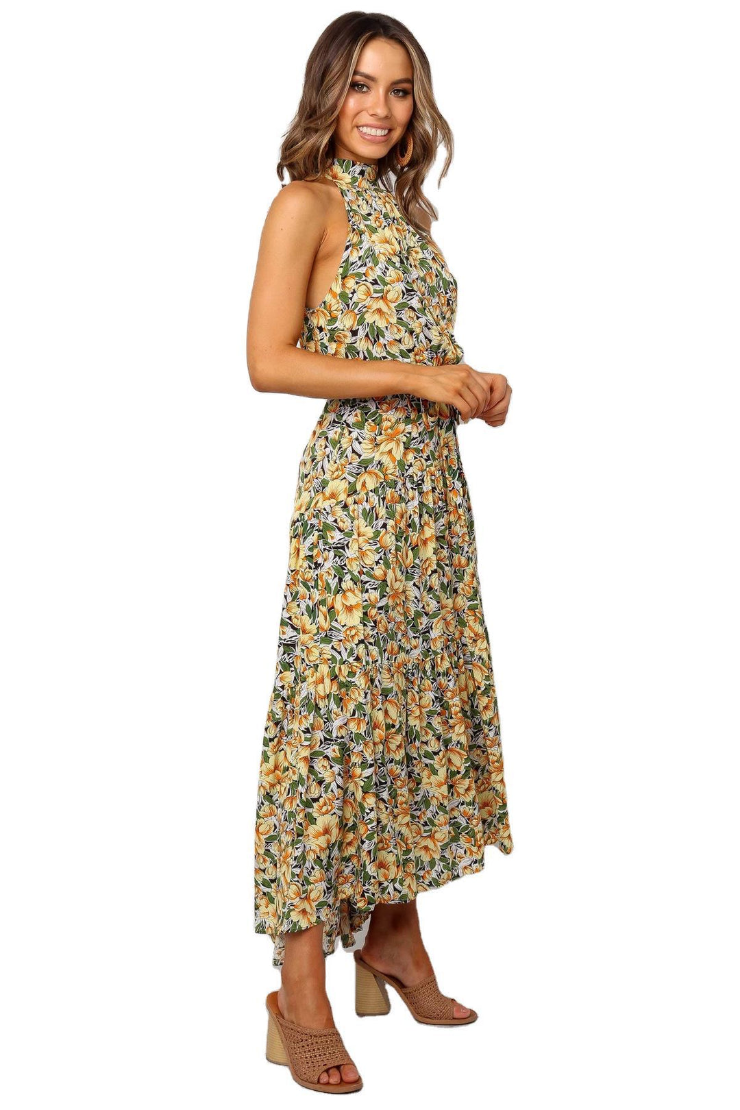 Dame Halter Neck Floral Maxi Kjole Stilla