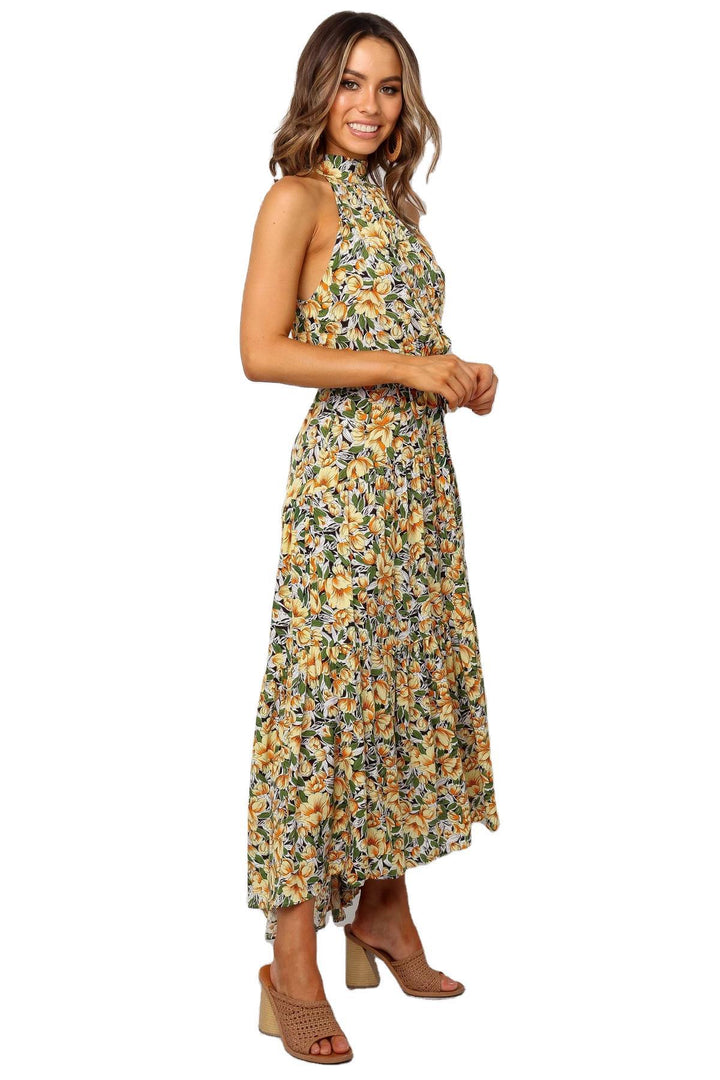 Dame Halter Neck Floral Maxi Kjole Stilla