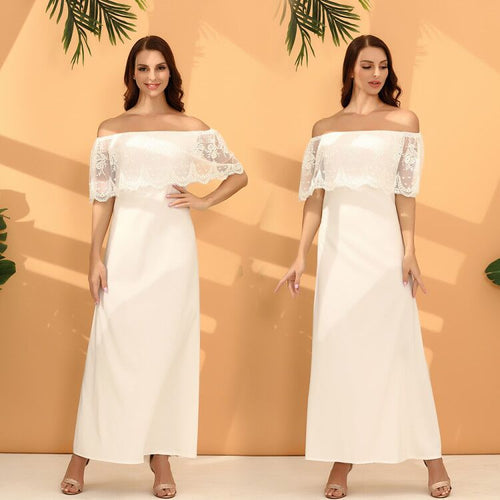 Dame Off-Shoulder Spids-Detail Maxi Kjole Stilla
