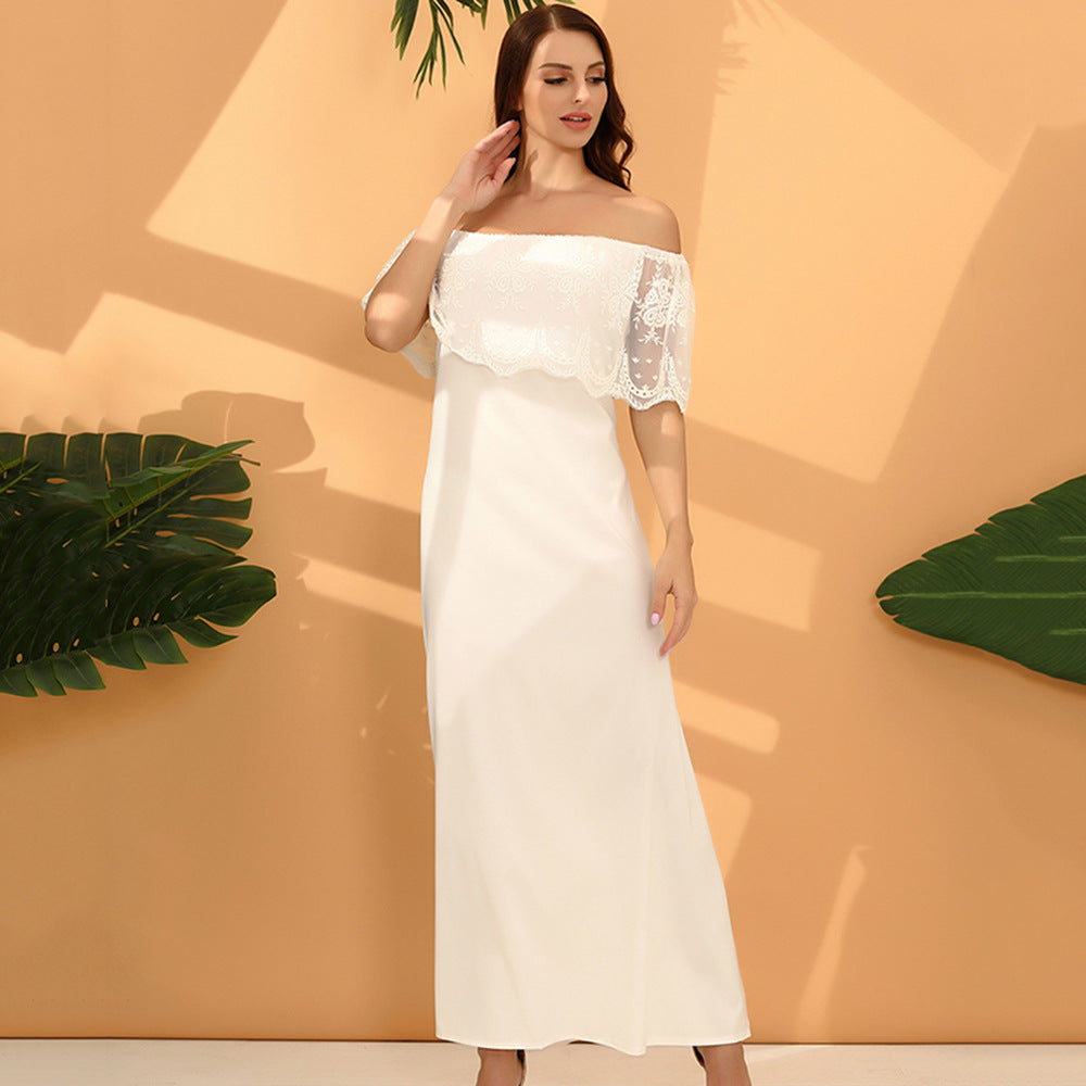 Dame Off-Shoulder Spids-Detail Maxi Kjole Stilla