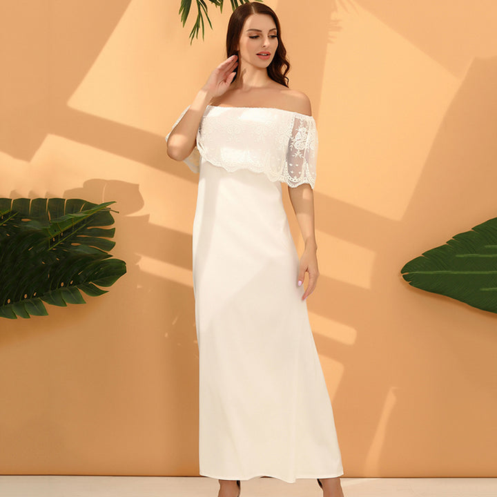 Dame Off-Shoulder Spids-Detail Maxi Kjole Stilla