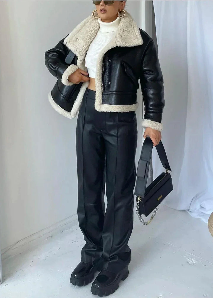 Stilla | Læder shearling-foret jakke - Edgy stil møder hyggelig komfort