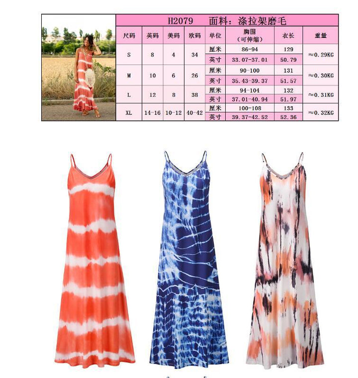 Kvinders maxikjole med trendy tie-dye design og flatterende V-hals Stilla