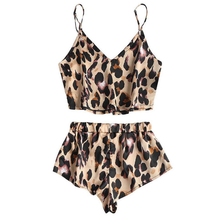 Dame fritids-top og shorts sæt med trendy leopardmønster Stilla